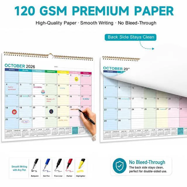 Alt view image 4 of 7 - Wall Calendar 2027-2028, 21 Months Hanging Calendar, Oct 2026 - Jun 2028 Hanging Calendar, Monthly Design, 120 GSM Thick Paper, Spacious Writing Blocks, Bonus Stickers
