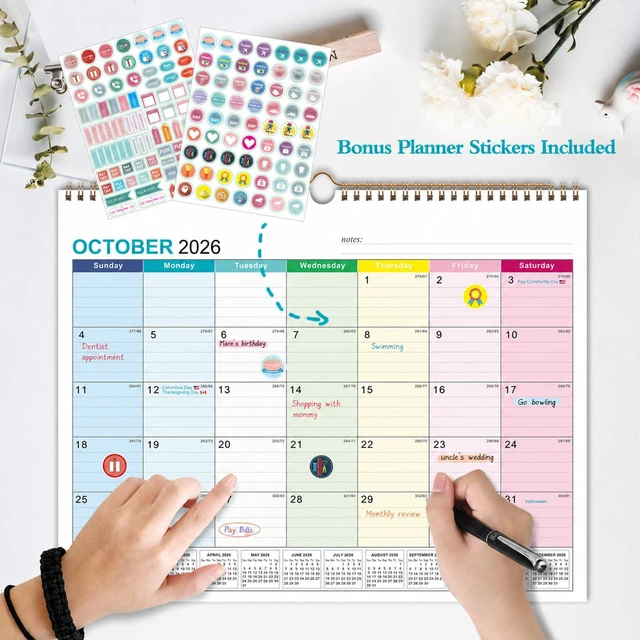 Alt view image 5 of 7 - Wall Calendar 2027-2028, 21 Months Hanging Calendar, Oct 2026 - Jun 2028 Hanging Calendar, Monthly Design, 120 GSM Thick Paper, Spacious Writing Blocks, Bonus Stickers