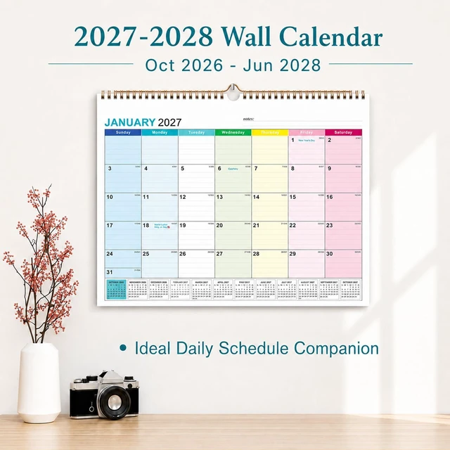 Alt view image 6 of 7 - Wall Calendar 2027-2028, 21 Months Hanging Calendar, Oct 2026 - Jun 2028 Hanging Calendar, Monthly Design, 120 GSM Thick Paper, Spacious Writing Blocks, Bonus Stickers