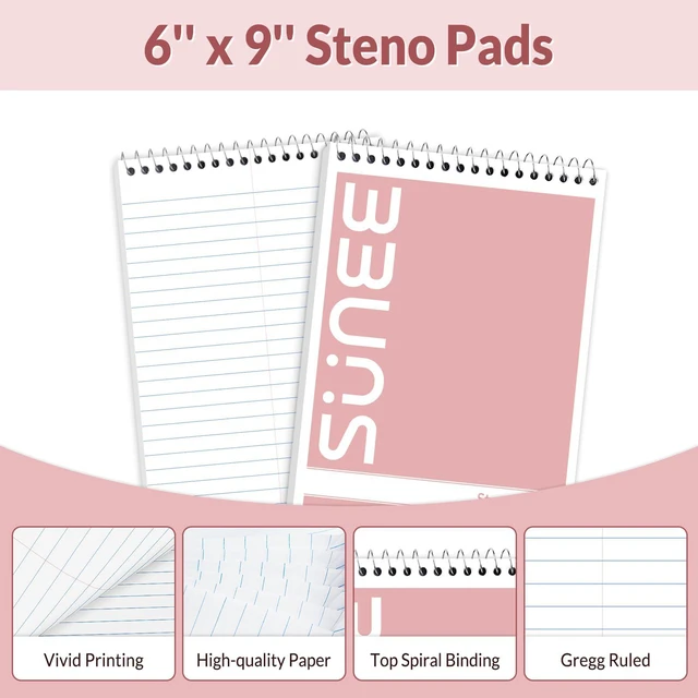 Alt view image 2 of 7 - Steno Pads 6x9 10 Pack, Gregg Rule, 60 Sheets, White Paper, Take Notes with Top Spiral Notebook, for School, University, College, Work, Office, Classic Color