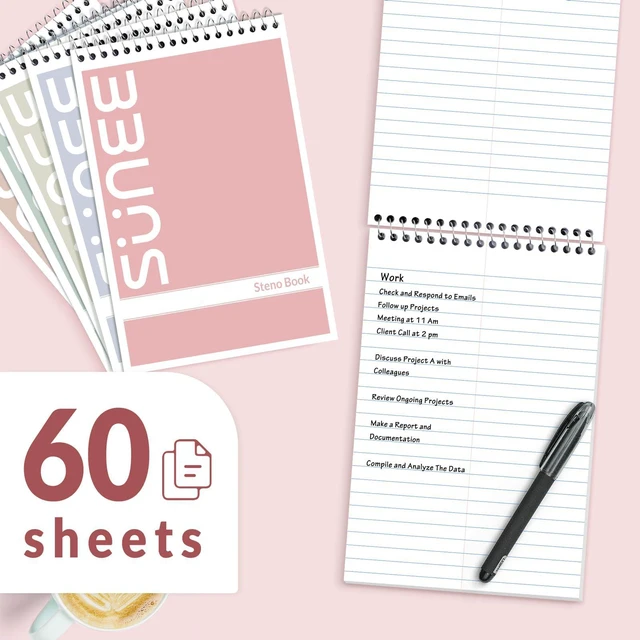 Alt view image 3 of 7 - Steno Pads 6x9 10 Pack, Gregg Rule, 60 Sheets, White Paper, Take Notes with Top Spiral Notebook, for School, University, College, Work, Office, Classic Color