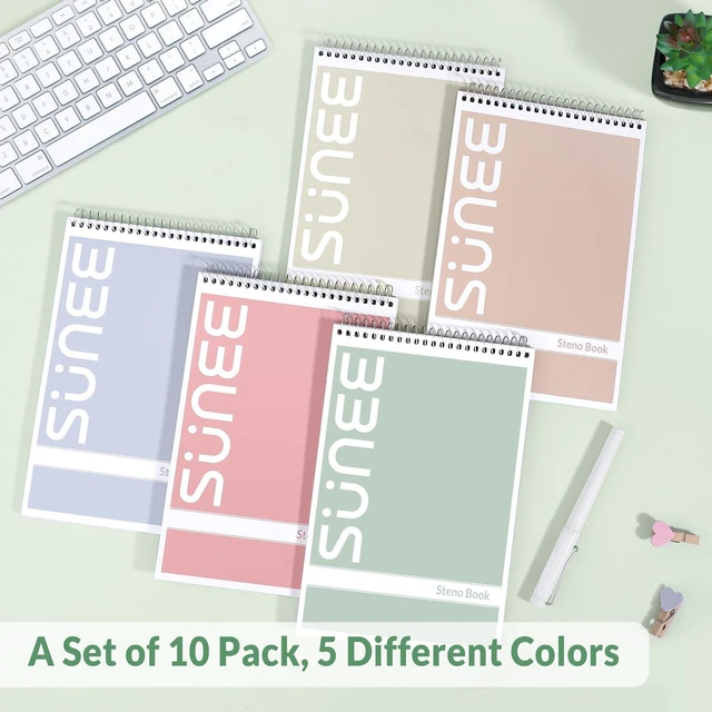 Alt view image 5 of 7 - Steno Pads 6x9 10 Pack, Gregg Rule, 60 Sheets, White Paper, Take Notes with Top Spiral Notebook, for School, University, College, Work, Office, Classic Color