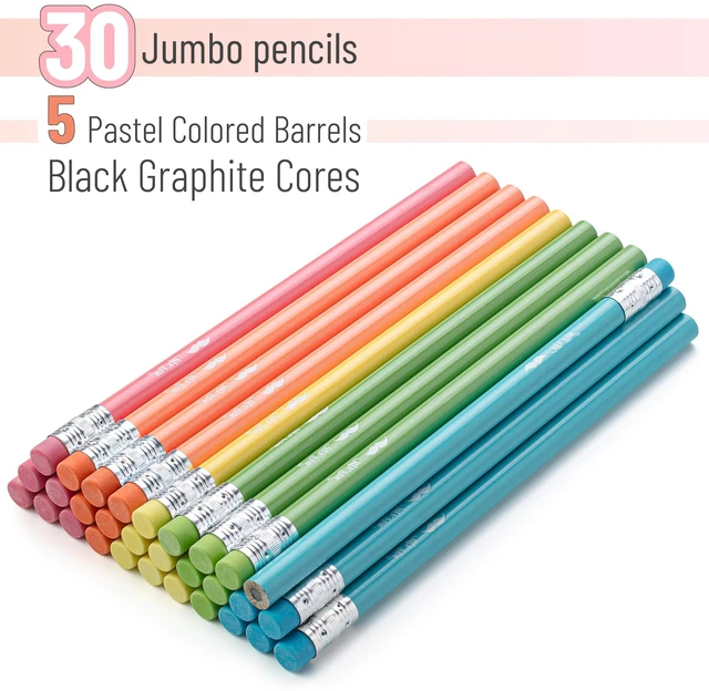 Alt view image 2 of 7 - Jumbo Pencils, 30 Pack, Colorful Barrels Smooth Black 2 HB Graphite Cores, Large Preschool Pencils, Smooth Writing Lead for Kindergarten, Kids and School Supplies
