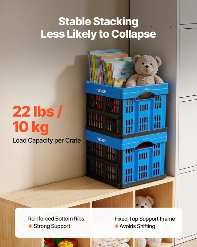 Alt view image 2 of 7 - Plastic Collapsible Storage Bins, 25L 3 Packs, Stackable Folding Storage Crates with Handles, Holds 22 lbs Per Bin, Foldable Heavy Duty Containers, Space-Saving Baskets, for Home Organizing
