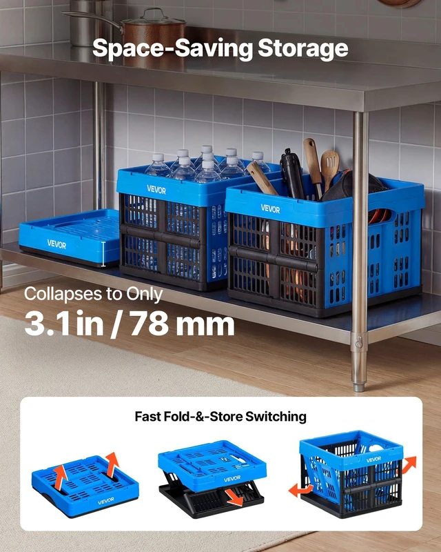 Alt view image 4 of 7 - Plastic Collapsible Storage Bins, 25L 3 Packs, Stackable Folding Storage Crates with Handles, Holds 22 lbs Per Bin, Foldable Heavy Duty Containers, Space-Saving Baskets, for Home Organizing