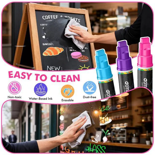Alt view image 4 of 7 - Window Markers, 8 Colors, 10mm Jumbo Thick Tip Chalk Markers Washable Car Marker, Window paint markers Erasable, for Blackboard, Chalkboard, Glass Mirror, Wedding Married Painting, Menus