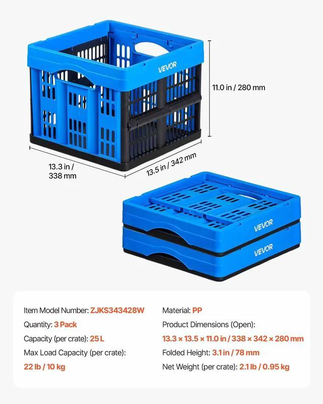 Alt view image 7 of 7 - Plastic Collapsible Storage Bins, 25L 3 Packs, Stackable Folding Storage Crates with Handles, Holds 22 lbs Per Bin, Foldable Heavy Duty Containers, Space-Saving Baskets, for Home Organizing