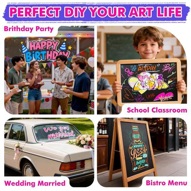 Alt view image 6 of 7 - Window Markers, 8 Colors, 10mm Jumbo Thick Tip Chalk Markers Washable Car Marker, Window paint markers Erasable, for Blackboard, Chalkboard, Glass Mirror, Wedding Married Painting, Menus