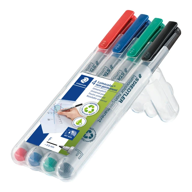 Alt view image 2 of 6 - Lumocolor Non-Permanent Fine Point Markers, 0.6mm F, Assorted, 4 Count (STD316WP4A6)