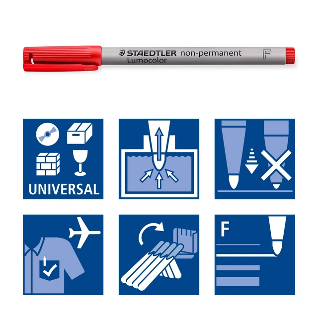 Alt view image 6 of 6 - Lumocolor Non-Permanent Fine Point Markers, 0.6mm F, Assorted, 4 Count (STD316WP4A6)