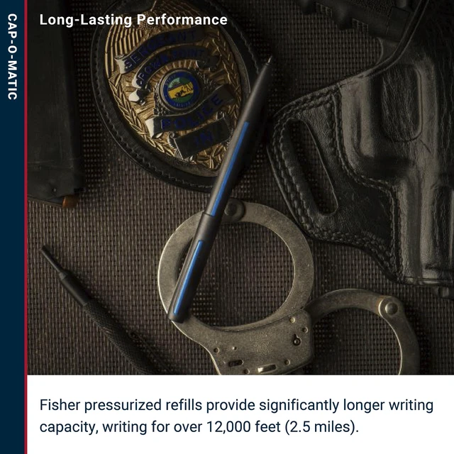Alt view image 5 of 7 - Space Pen Law Enforcement Cap-O-Matic Pen, Black Ink, Gift Box Pressurized Ballpoint Pen, Writes Upside Down & in Extreme Temperatures, Medium Point, Pocket Clip, Made in the USA
