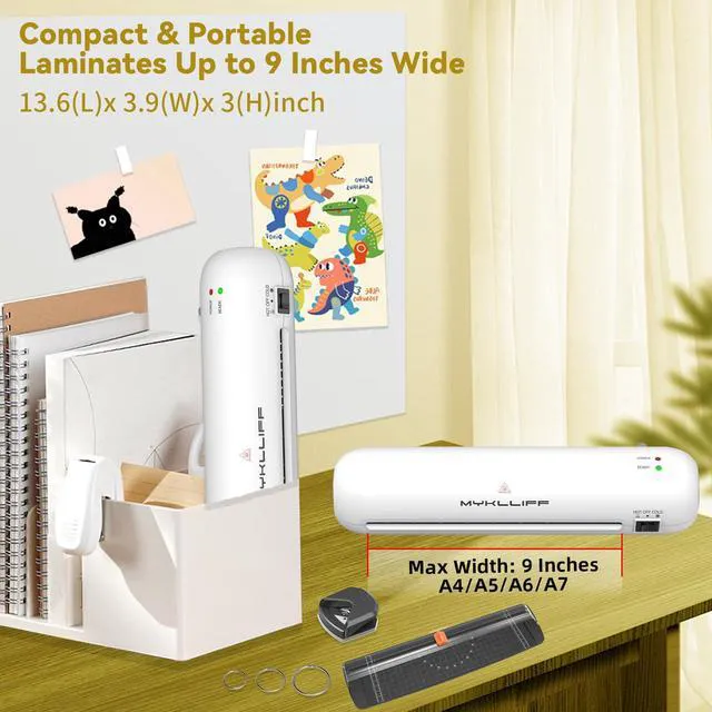 Alt view image 4 of 7 - Laminator Machine 9-Inch Portable Thermal Laminater with Hot & Cold Modes, A4 Small Laminating Machine with ABS Jam-Release, 3-Min Warm-Up, 6-in-1 Photo Laminator Kit for Home and Class, White