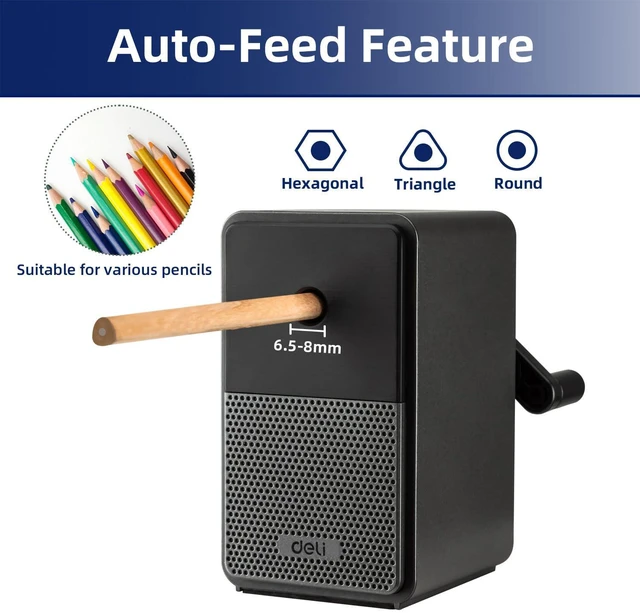 Alt view image 2 of 6 - Manual Pencil Sharpener, Black Auto-in Hand Crank Pencil Sharpener with Adjustable Point for Colored Pencils, Students, Kids, Classroom, Home, Office