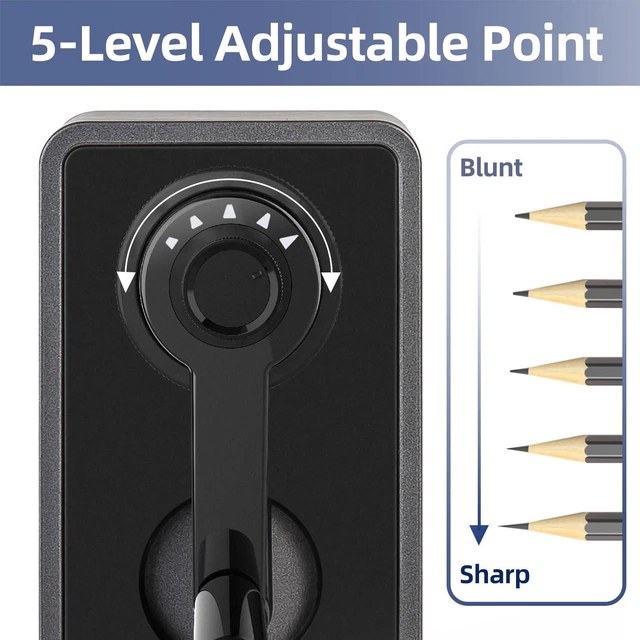 Alt view image 3 of 6 - Manual Pencil Sharpener, Black Auto-in Hand Crank Pencil Sharpener with Adjustable Point for Colored Pencils, Students, Kids, Classroom, Home, Office