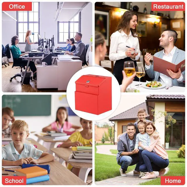 Alt view image 7 of 7 - Suggestion Box with Slot and Lock, 50 Suggestion Cards, Red Employee Comment Collection, Wall-Mount or Tabletop Use, Steel Construction, 2 Keys, Card Storage, 8H x 5.7W x 7L Inch