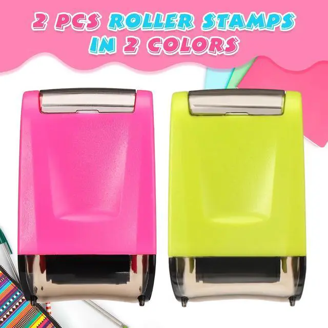 Alt view image 3 of 6 - 2 Pcs Roller Stamps Classroom,2.72 X 2.44 X 1.65 Inch,Green, Pink Kindergarten Education Must Haves, Handwriting Practice Tool in Teacher Classroom, Back to School Gift Helping Kids Learning