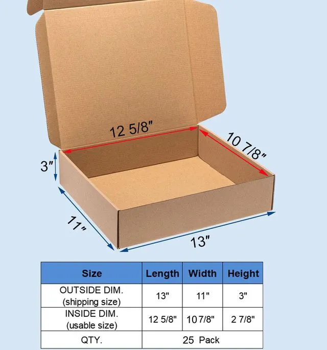 Alt view image 2 of 6 - Brown Shipping Boxes 13x11x3" 25 Pack Corrugated Cardboard Mailers Kraft Medium Literature Mailer Packaging Supplies, Mailing Boxes for Small Business