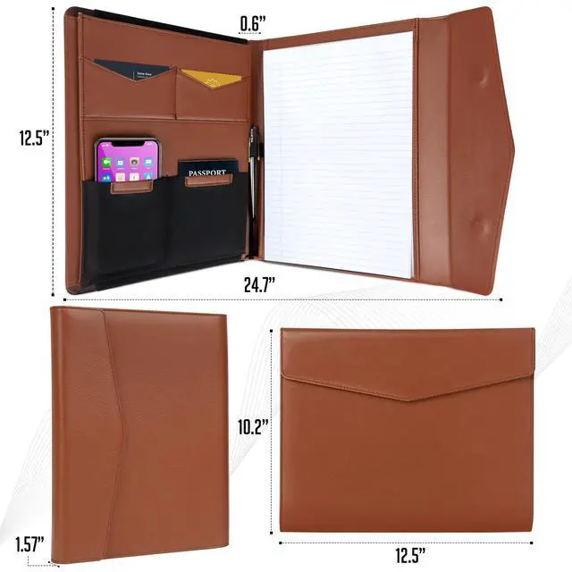 Alt view image 4 of 6 - STLYIO Trifold Padfolio - Magnetic Closure. Stretchable Compartment for Tablet, Documents. Elastic Pockets for Phone, Gadgets, Passport, Travel Documents. Letter-Sized Notepad and Gift Box Included