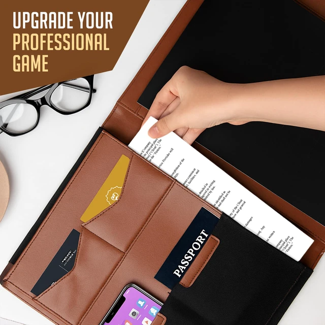 Alt view image 5 of 6 - STLYIO Trifold Padfolio - Magnetic Closure. Stretchable Compartment for Tablet, Documents. Elastic Pockets for Phone, Gadgets, Passport, Travel Documents. Letter-Sized Notepad and Gift Box Included