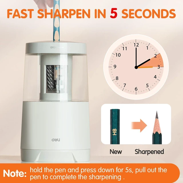 Alt view image 2 of 7 - Electric Pencil Sharpener, Automatic Pencil Sharpeners, White Suitable for No.2 Pencils Colored Pencils, Auto Stop, USB & Battery Operated for Students, Classroom, Home and Office