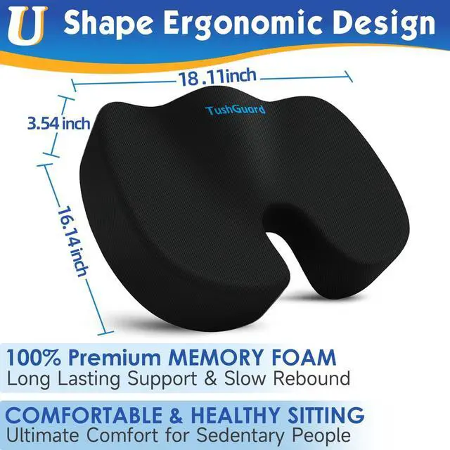 Alt view image 2 of 7 - Seat Cushion for Office Chair, Car, Memory Foam, Black X-Large For Back, Coccyx, Sciatica, Tailbone Pain, Ergonomic Design, Non-Slip, Desk Wheelchair Use, Supportive Butt Pillow, For Man