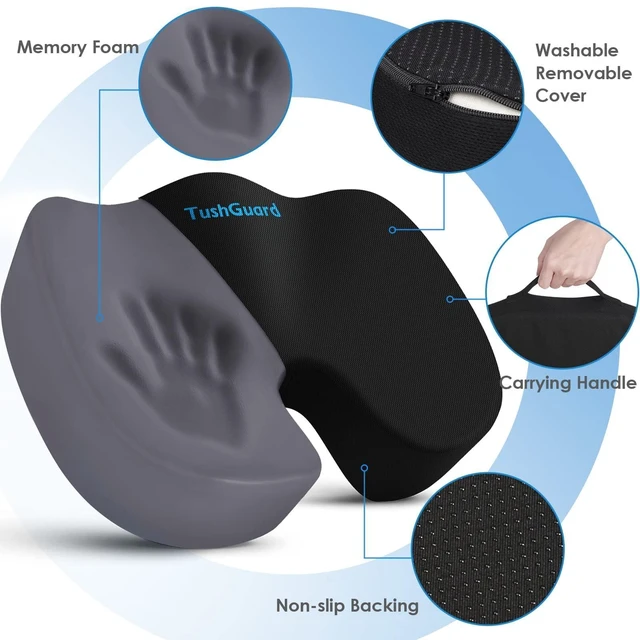 Alt view image 3 of 7 - Seat Cushion for Office Chair, Car, Memory Foam, Black X-Large For Back, Coccyx, Sciatica, Tailbone Pain, Ergonomic Design, Non-Slip, Desk Wheelchair Use, Supportive Butt Pillow, For Man
