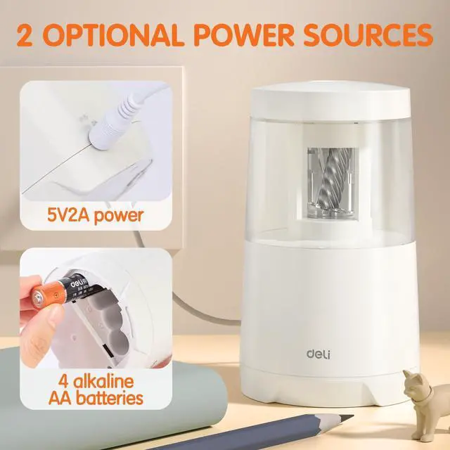Alt view image 4 of 7 - Electric Pencil Sharpener, Automatic Pencil Sharpeners, White Suitable for No.2 Pencils Colored Pencils, Auto Stop, USB & Battery Operated for Students, Classroom, Home and Office