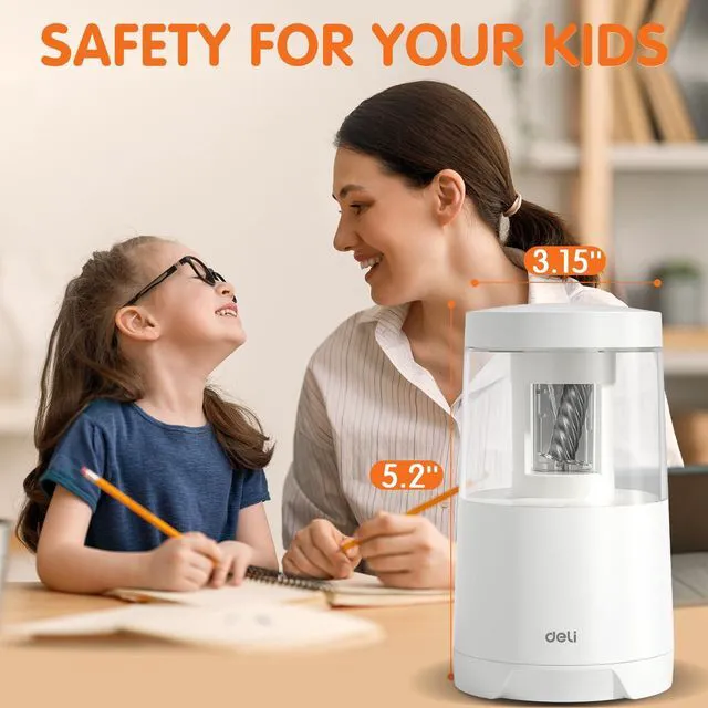 Alt view image 7 of 7 - Electric Pencil Sharpener, Automatic Pencil Sharpeners, White Suitable for No.2 Pencils Colored Pencils, Auto Stop, USB & Battery Operated for Students, Classroom, Home and Office