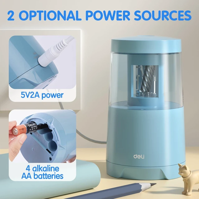 Alt view image 4 of 7 - Electric Pencil Sharpener, Automatic Pencil Sharpeners, Blue Suitable for No.2 Pencils Colored Pencils, Auto Stop, USB & Battery Operated for Students, Classroom, Home and Office