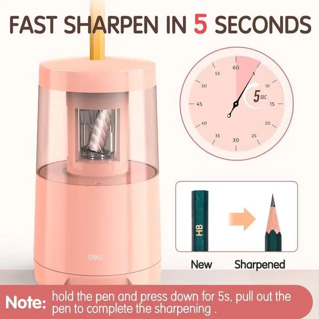 Alt view image 2 of 7 - Electric Pencil Sharpener, Automatic Pencil Sharpeners, Pink Suitable for No.2 Pencils Colored Pencils, Auto Stop, USB & Battery Operated for Students, Classroom, Home and Office