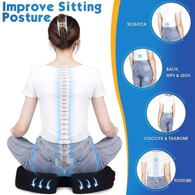 Alt view image 6 of 7 - Seat Cushion for Office Chair, Car, Memory Foam, Black X-Large For Back, Coccyx, Sciatica, Tailbone Pain, Ergonomic Design, Non-Slip, Desk Wheelchair Use, Supportive Butt Pillow, For Man