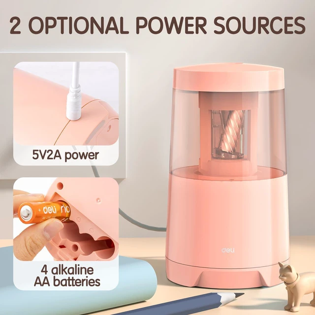 Alt view image 4 of 7 - Electric Pencil Sharpener, Automatic Pencil Sharpeners, Pink Suitable for No.2 Pencils Colored Pencils, Auto Stop, USB & Battery Operated for Students, Classroom, Home and Office