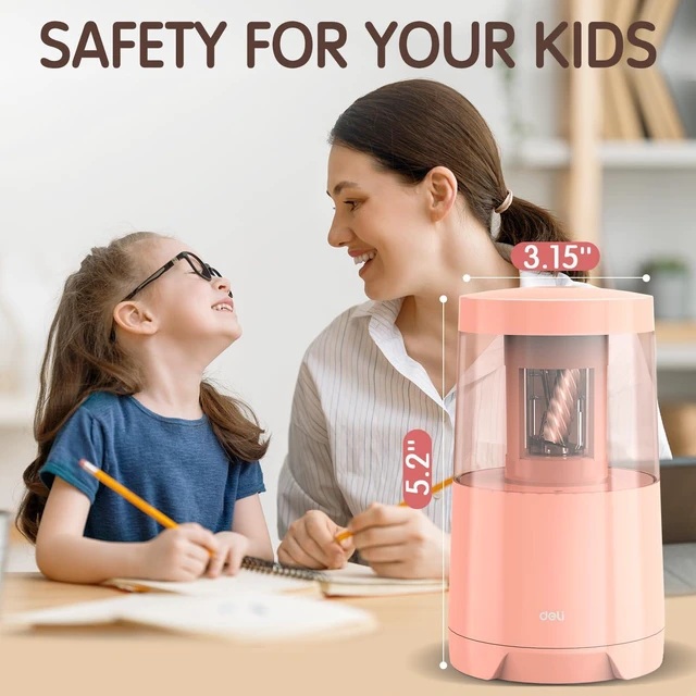 Alt view image 7 of 7 - Electric Pencil Sharpener, Automatic Pencil Sharpeners, Pink Suitable for No.2 Pencils Colored Pencils, Auto Stop, USB & Battery Operated for Students, Classroom, Home and Office