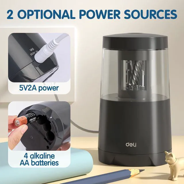 Alt view image 4 of 7 - Electric Pencil Sharpener, Automatic Pencil Sharpeners, Black Suitable for No.2 Pencils Colored Pencils, Auto Stop, USB & Battery Operated for Students, Classroom, Home and Office