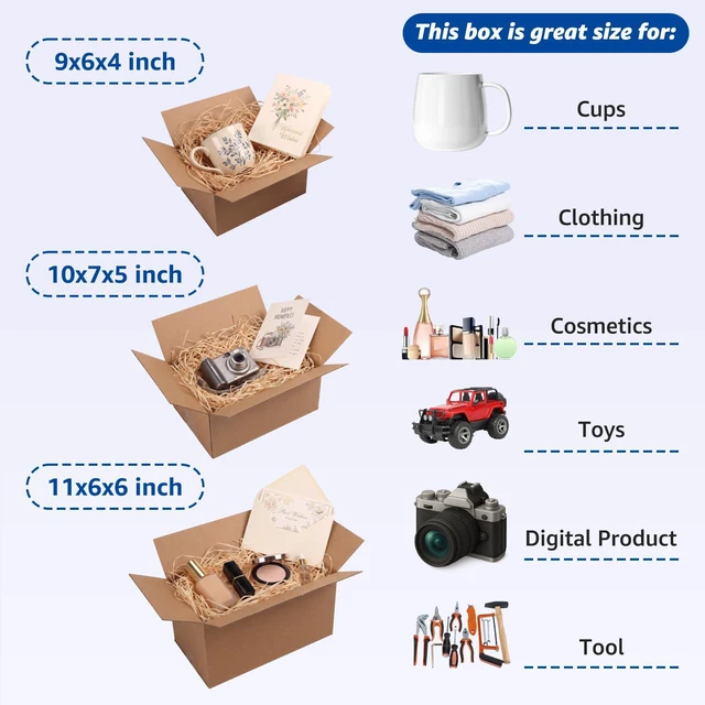 Alt view image 5 of 7 - Assorted Sizes Shipping Boxes 30 Pack (11x6x6, 10x7x5, 9x6x4), Corrugated Cardboard Mailers, Each 10 PCS Small Boxes for Small Business Packaging, Shipping & Storage