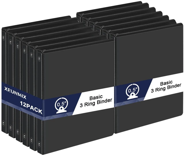 Main image of 0.5-1-Inch 3-Ring-Binder with Pockets, Basic Binders 1-inch View Round Binders Holds US Letter Size 8.5'' x 11'' - Bundle Packs Perfect for Home, Office, and School (0.5'' - Black -12 Packs)