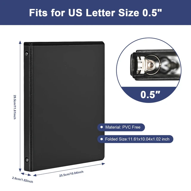 Alt view image 2 of 7 - 0.5-1-Inch 3-Ring-Binder with Pockets, Basic Binders 1-inch View Round Binders Holds US Letter Size 8.5'' x 11'' - Bundle Packs Perfect for Home, Office, and School (0.5'' - Black -12 Packs)
