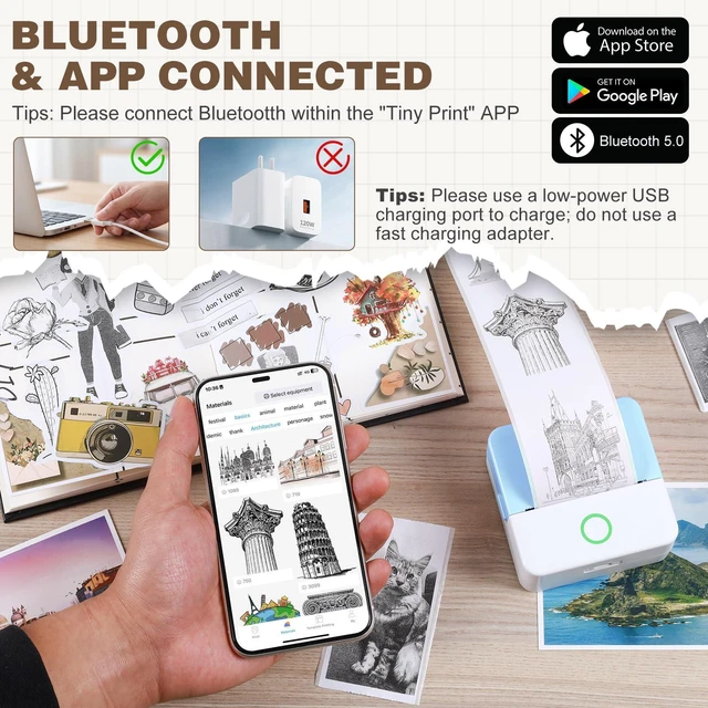 Alt view image 2 of 7 - Mini Sticker Printer, X6 Print Pod with 10 Rolls Thermal Paper Bluetooth Pocket Printer Sticker Maker for Phone, Impresora Portátil for Gifts, DIY, Journaling Supplies, Photos (Blue)