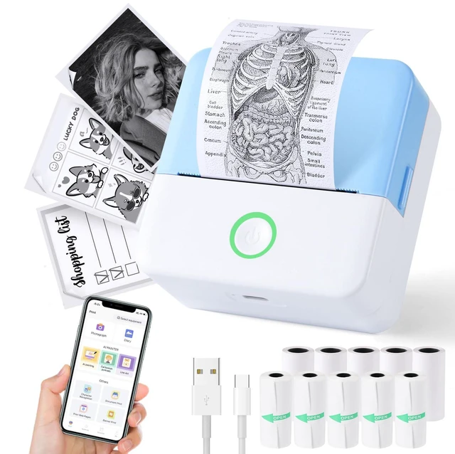 Main image of Mini Sticker Printer, X6 Print Pod with 10 Rolls Thermal Paper Bluetooth Pocket Printer Sticker Maker for Phone, Impresora Portátil for Gifts, DIY, Journaling Supplies, Photos (Blue)