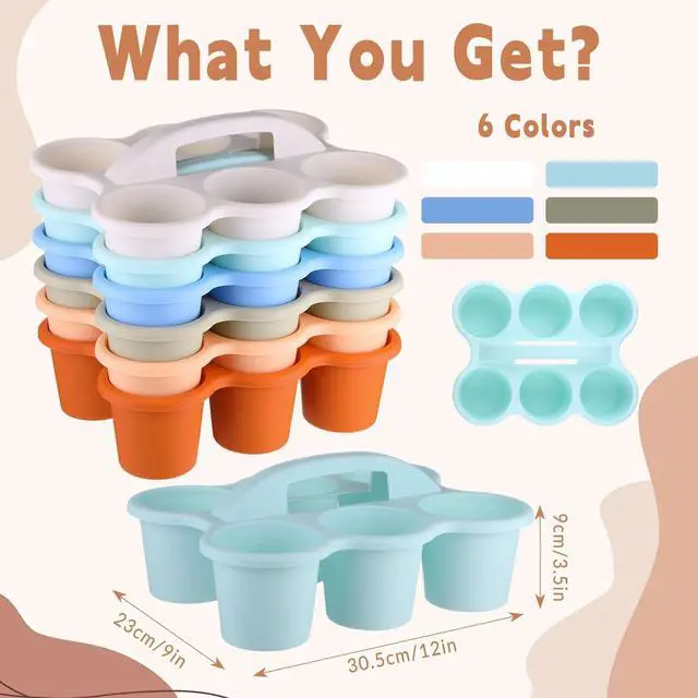 Alt view image 2 of 7 - 6 Pack Classroom Caddy Organizer with Handle, 6 Compartments, Morandi Stackable Plastic Table Caddies, 12x9x3.5 In, caddy Organizer for School Supplies, Crayons, Pencils, Crafts and Drink Cups