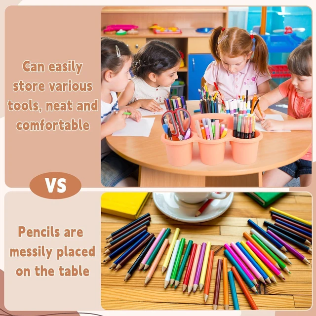 Alt view image 4 of 7 - 6 Pack Classroom Caddy Organizer with Handle, 6 Compartments, Morandi Stackable Plastic Table Caddies, 12x9x3.5 In, caddy Organizer for School Supplies, Crayons, Pencils, Crafts and Drink Cups