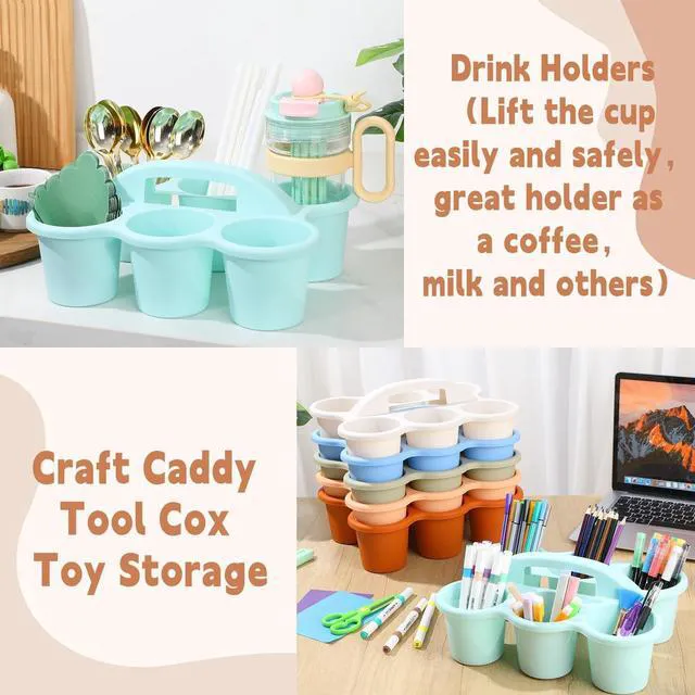 Alt view image 5 of 7 - 6 Pack Classroom Caddy Organizer with Handle, 6 Compartments, Morandi Stackable Plastic Table Caddies, 12x9x3.5 In, caddy Organizer for School Supplies, Crayons, Pencils, Crafts and Drink Cups