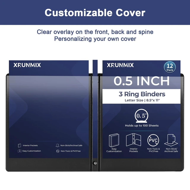 Alt view image 4 of 7 - 0.5-1-Inch 3-Ring-Binder with Pockets, Basic Binders 1-inch View Round Binders Holds US Letter Size 8.5'' x 11'' - Bundle Packs Perfect for Home, Office, and School (0.5'' - Black -12 Packs)