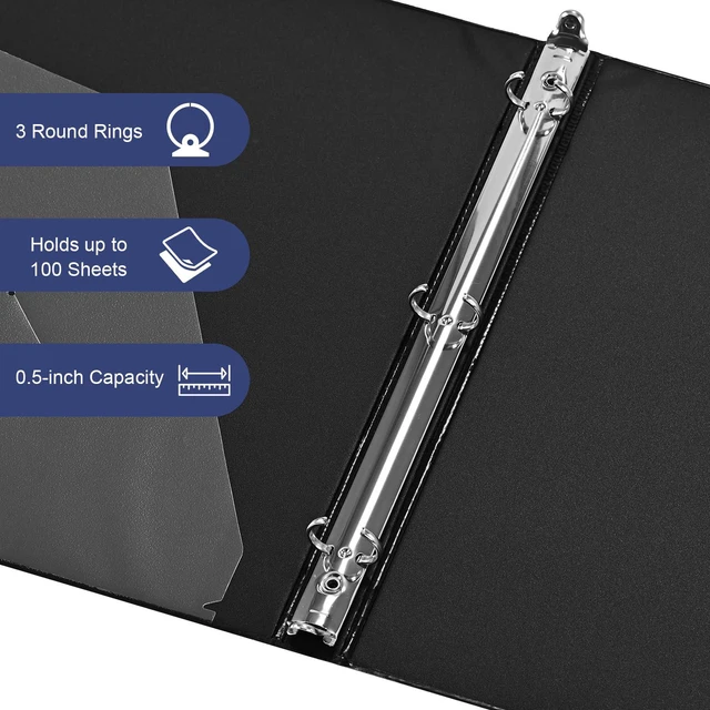 Alt view image 5 of 7 - 0.5-1-Inch 3-Ring-Binder with Pockets, Basic Binders 1-inch View Round Binders Holds US Letter Size 8.5'' x 11'' - Bundle Packs Perfect for Home, Office, and School (0.5'' - Black -12 Packs)
