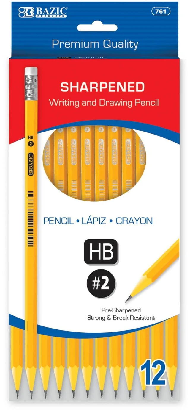 Main image of Pre-Sharpened #2 Yellow Pencils, 12 Count, 24-Box HB graphite, Pre-sharpened wood barrel, Classroom, Tests, Homework, Standardized exams, Daily writing, Bulk pack