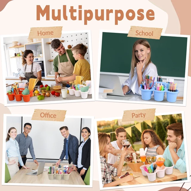 Alt view image 7 of 7 - 6 Pack Classroom Caddy Organizer with Handle, 6 Compartments, Morandi Stackable Plastic Table Caddies, 12x9x3.5 In, caddy Organizer for School Supplies, Crayons, Pencils, Crafts and Drink Cups