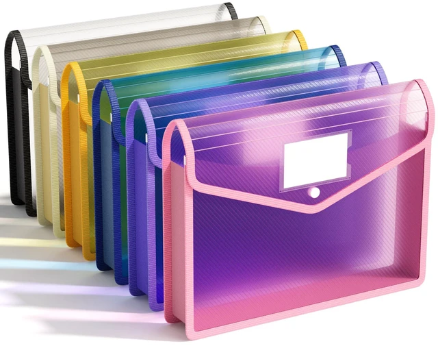 Main image of 6 Pack Plastic File Folder, No Dividers, Assorted Colors fit Letter/A4 Size, Large Capacity with Snap Closure, Colorful File Folder Organizer for School, Office, Home, Hospital