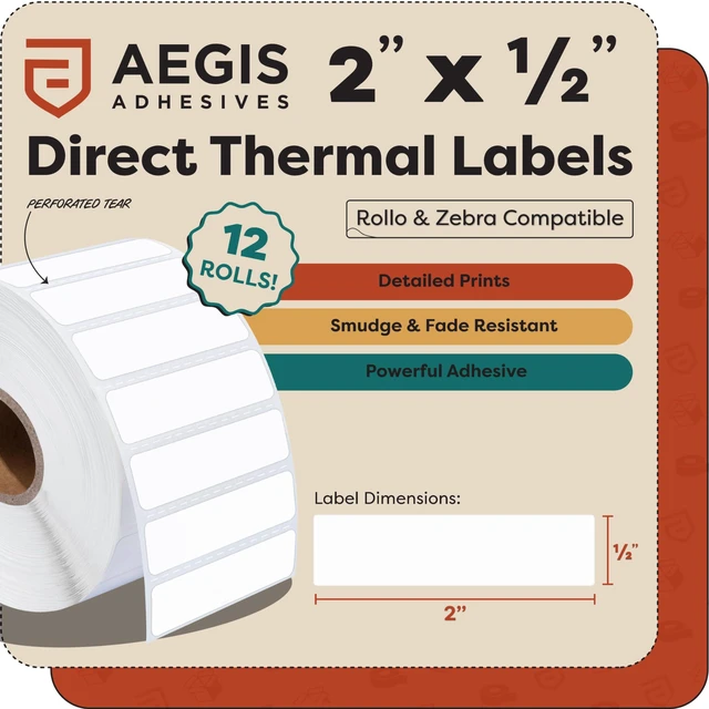 Alt view image 2 of 7 - 2" X 0.5" Direct Thermal Printer Labels (28800 Count, 12 Rolls) SKU Barcode Labels, Small Thermal Stickers for Inventory Identification - Compatible With Zebra and Rollo Printers