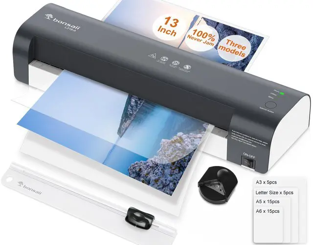Main image of Laminator, 13 Inch 7-in-1 Thermal Laminator Machine with Never Jam Technology, with 40 Laminting Sheets for Home, Office, and Classroom Organization Supplies