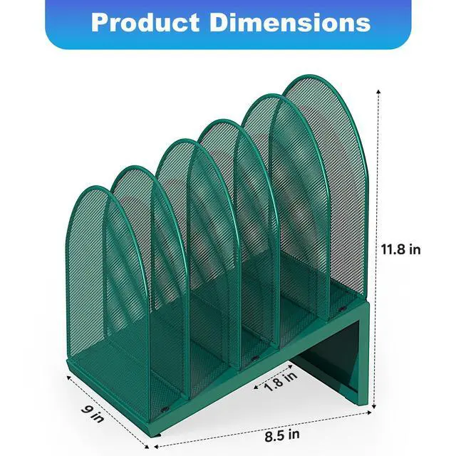 Alt view image 4 of 7 - Desktop File Organizer with 5 Compartments Desk Organizer Paper Organizer for Desk Workspace Organizers for Office Supplies (Green)